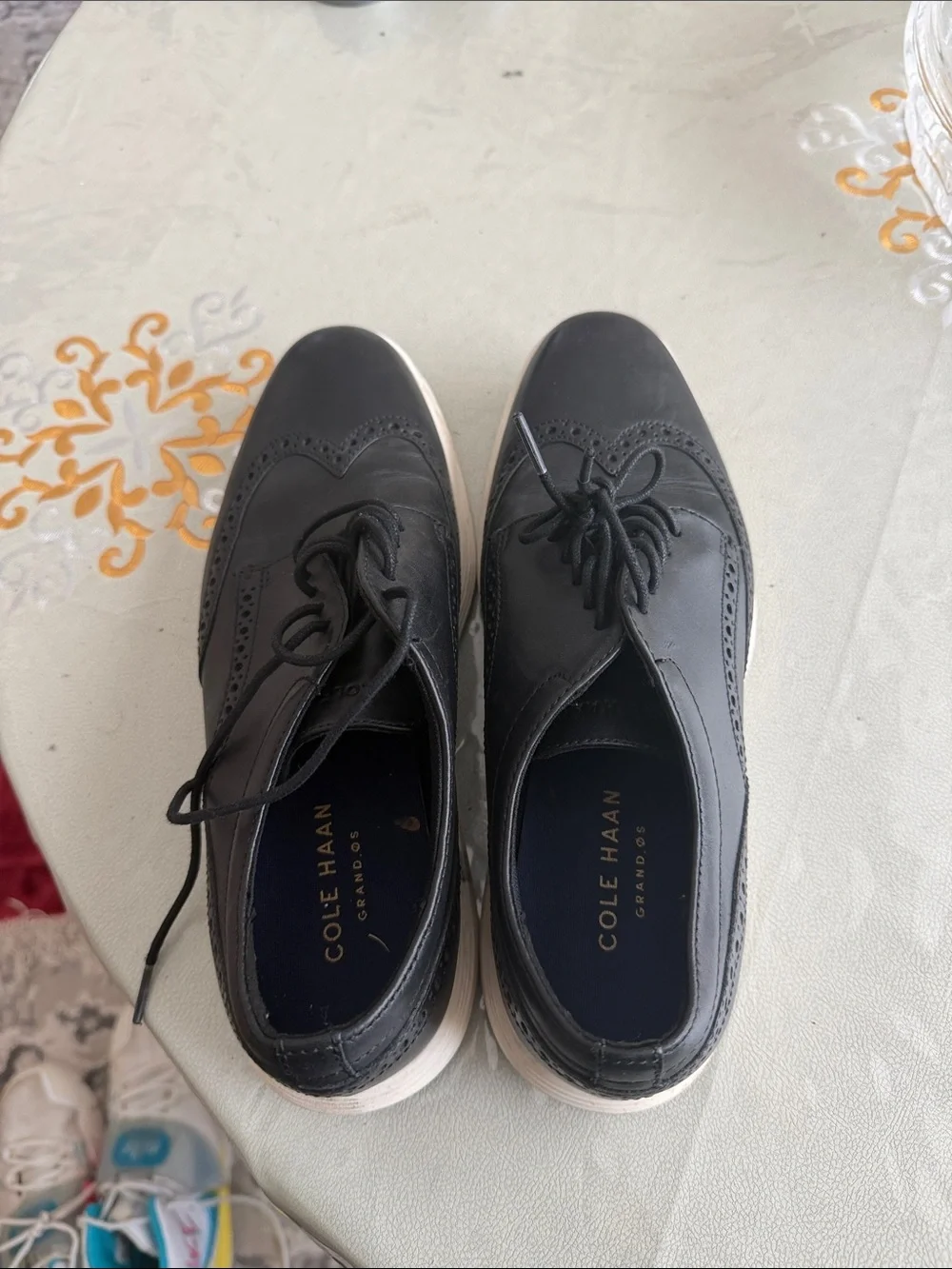 Cole Haan Black Leather Brogue Derby with White Sole